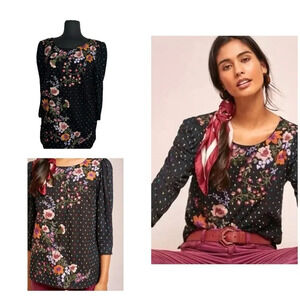 One September Anthropologie Blanche Top Women’s Size XS Floral Embroider…
